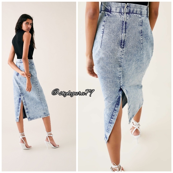 NWT, ZARA, 80's Pencil Skirt in Acid Blue Wash - Picture 3 of 3